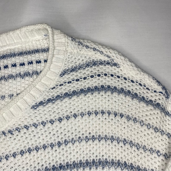 Chaps White Blue Stripes Long Sleeve Henley Pullover Sweater Women's Size XL - Picture 2 of 12